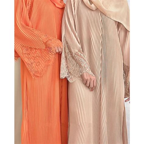 Abaya Pleated Allium Dresses Lace Sleeves Abayas Muslim Jubah Muslimah