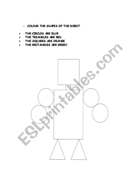 Colour The Shapes Of The Robot Esl Worksheet By Gahe F