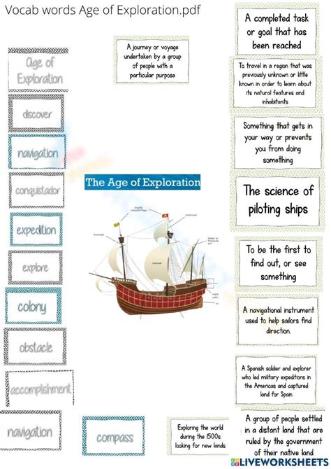 Vocab Words Age Of Exploration Worksheet