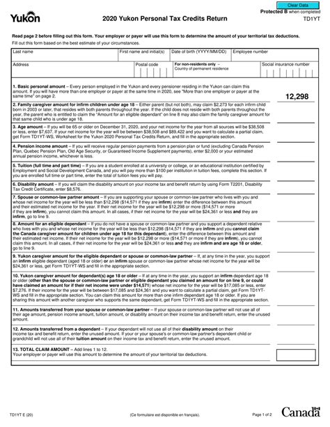 Printable Td1 Form