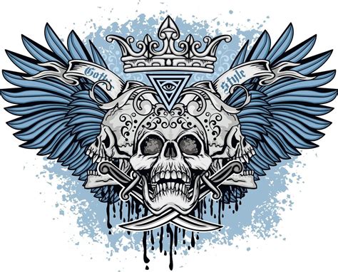 Gothic sign with skull and blue wings, grunge vintage design t shirts 2858675 Vector Art at Vecteezy