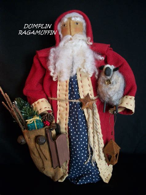 Primitive Doll Christmas Santa With Sheep Early Style Handmade By