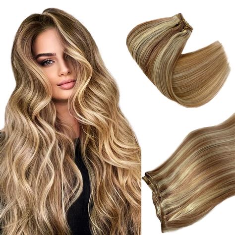 Blonde Sew In Hair Extensions Real Human Hair 16inch Weft Hair Extensions Ash