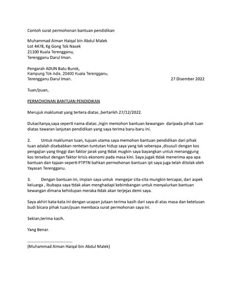 Contoh Surat Permohonan Bantuan Pendidik Contoh Surat Permohonan