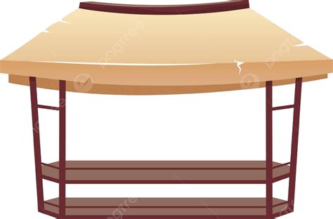 Empty Outdoor Market Stall With Awning And Table Vector Stand