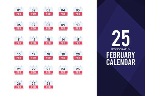 Februar Kalender Flat Icon Pack Vector Illustration Premium Vektor