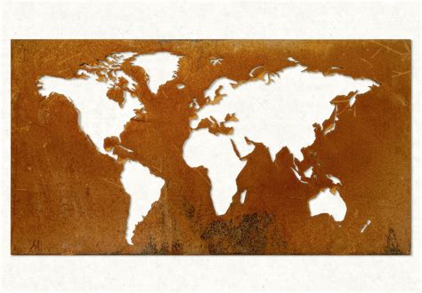 Large Corten World Map Housewarming T Metal Map Of The Etsy Map Wall Art Modern Art