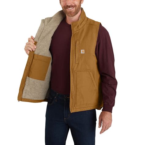 Carhartt® Mens Loose Fit Washed Duck Sherpa Lined Mock Neck Vest Carhartt® Brown 104277 Brn