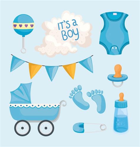 Elementos De Baby Shower De Ni O Vector Premium