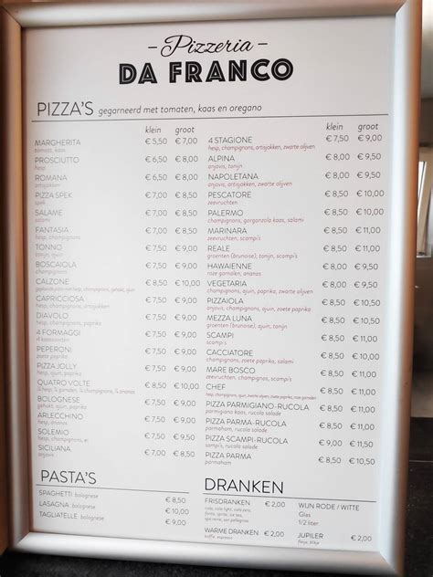 Menu At Da Franco Peer