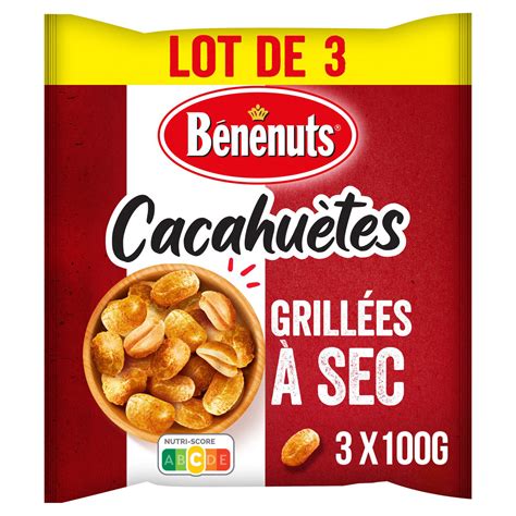 Cacahuètes grillées à sec BENENUTS les 3 sachets de 100g à Prix Carrefour