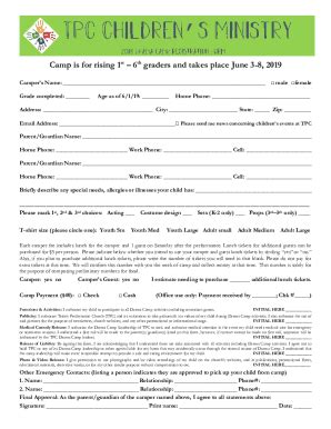 Fillable Online Camp Is For Rising 1st 6th Graders And Takes Place June