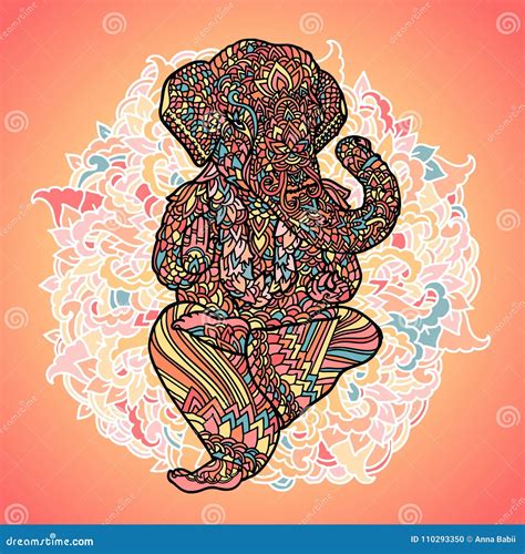 Lord Ganesha On Indian Mandala Background Asian Pattern With Leaves