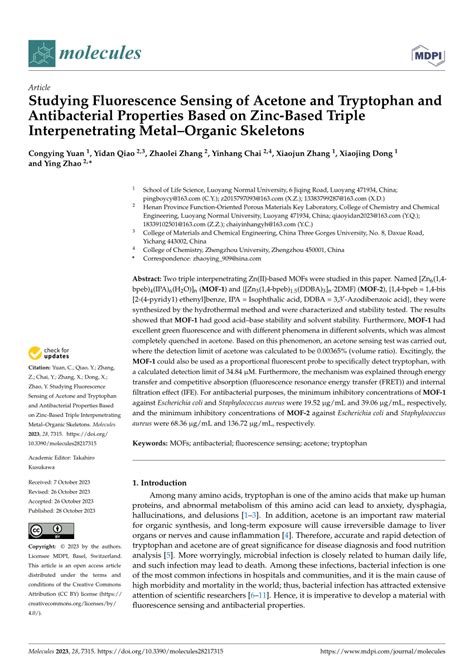 Pdf Studying Fluorescence Sensing Of Acetone And Tryptophan And