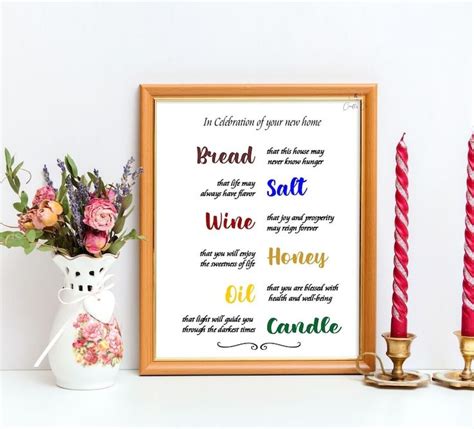 Diy Housewarming Gift Basket Printable Art Bread Salt Wine Poem Home