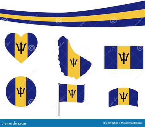 Barbados Flag Map Ribbon And Heart Icons Vector Collection Stock Vector