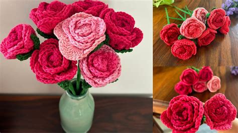 Crochet Flower Bouquet 🥰 Crochet Rose Easy Tutorial Crochet Rose