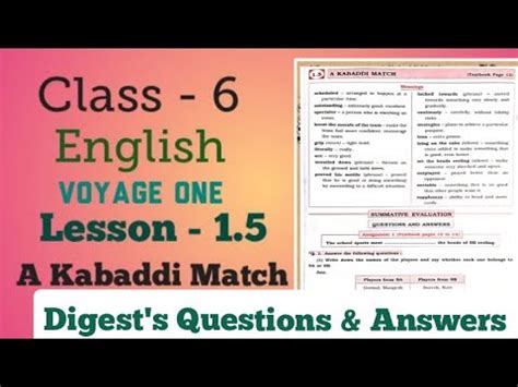 6th Std English Lesson 1 5 A Kabaddi Match Digest S Questions And