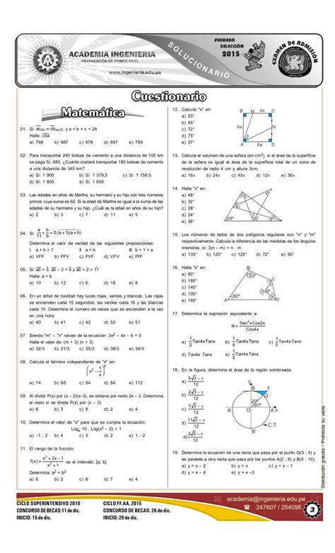 Pdf Examen De Admisi N Solucionario Examen Ps Academiaingenieria Edu