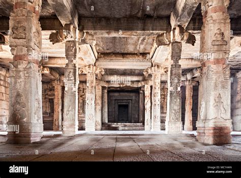 Columns inside the very old hindu temple Stock Photo - Alamy