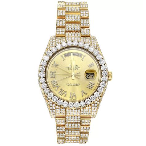 Iced Out Rolex Watch 18k Gold Oyster Perpetual 20CT Ice Storm Gems