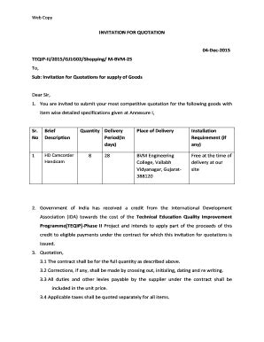 Fillable Online Bvmengineering Ac INVITATION FOR QUOTATION