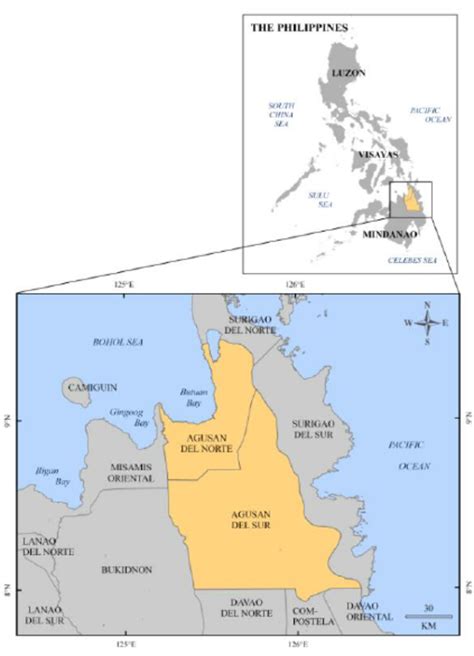 Map showing the provinces of Agusan del Norte and Agusan del Sur ...