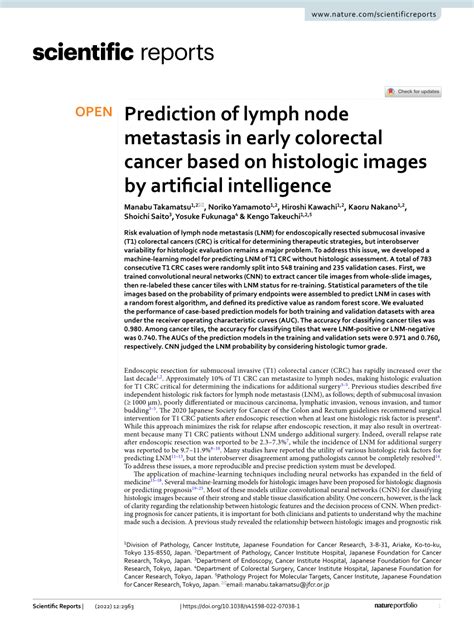 Pdf Prediction Of Lymph Node Metastasis In Early Colorectal Cancer