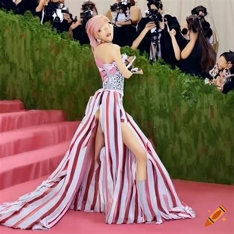 Blackpink Ros In Abstract Stripes Outfit For Met Gala On Craiyon