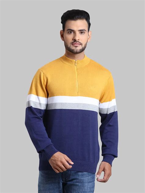 Men Yellow Tailored Fit Stripe Cotton Full Sleeve Henley Neck Collar S