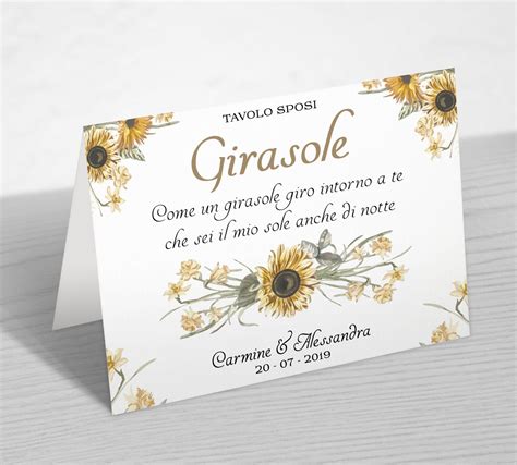 Segnatavolo Girasole Simone Piccolo Graphic Wedding Designer