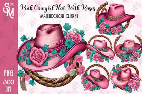 Pink Cowgirl Hat With Roses Watercolor Graphic By Stevenmunoz56 · Creative Fabrica