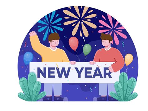 People Are Celebrating New Year Together Cartoon Illustration People