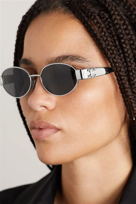 Celine Eyewear Oval Frame Silver Tone And Acetate Sunglasses Trending