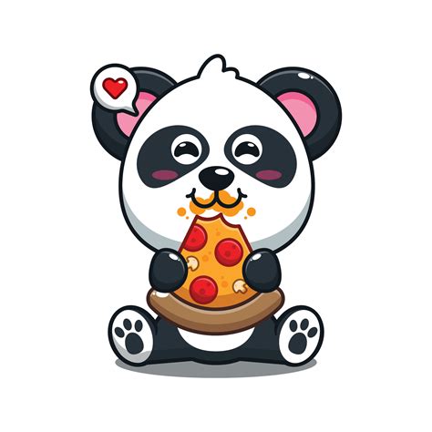 linda panda comiendo Pizza dibujos animados vector ilustración