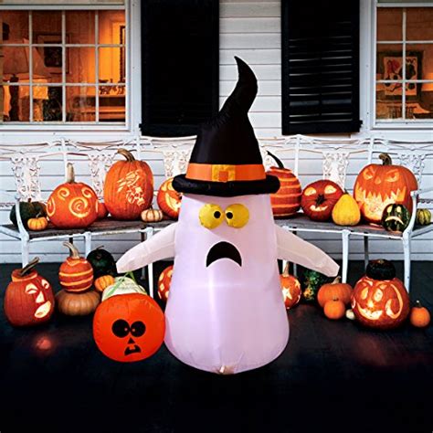 Yunlights 4 Ft Halloween Inflatables Blow Up Inflatables Cute Ghost With Hand Held Pumpkin