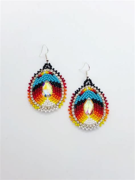 Beaded Earrings Handmade Buckskin Backing Powwow Earrings