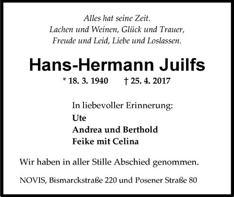 Traueranzeigen Von Hans Hermann Juilfs Nordwest Trauer De