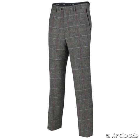 Mens Herringbone Check Trouser Vintage Tweed Slim Fit Smart Formal Pant