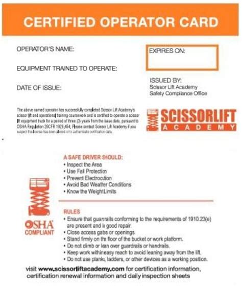 Scissor Lift Certification Wallet Cards Forklift Academy