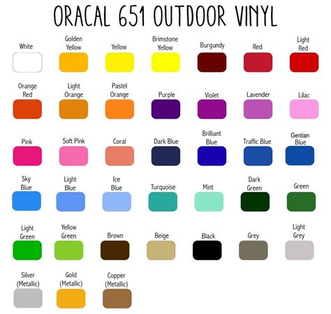 Printable Oracal 651 Color Chart