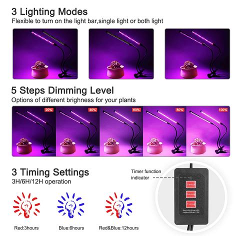 Grow Light Ankace 3 Head Timing 5 Dimmable Levels Plant Grow Lights For Indoor Plants With Red