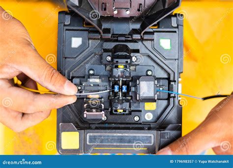Splicing Machine For Fusion Splice A Fiber Optic Cable Stock Image