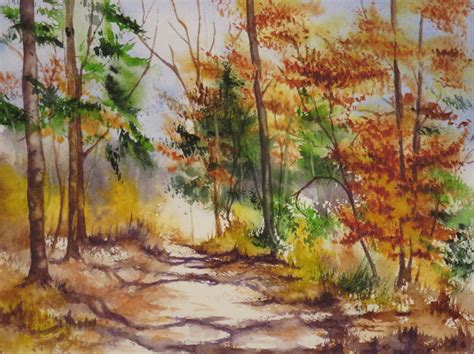 23x31cm Fin D Automne Aquarelle Paysage Automne Aquarelle