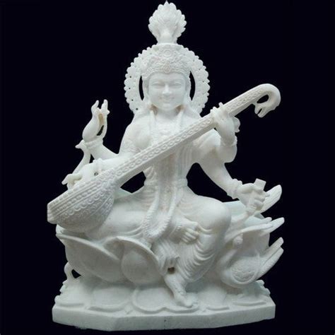 Painted Hindu White Marble Saraswati Statue For Worship Size 5 6