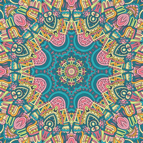 Festival Indio Tribal Brillante Colorido Mandala Flor Ar Vector Premium