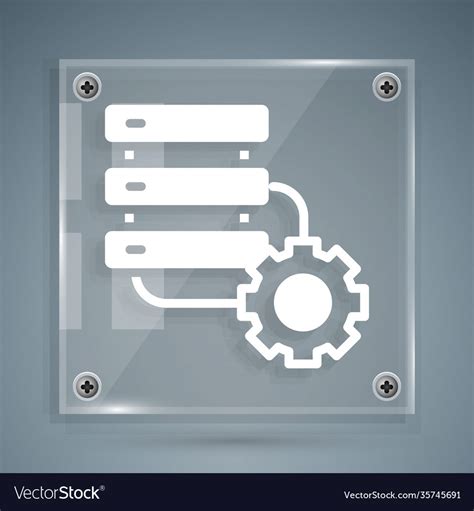 White Server And Gear Icon Isolated On Grey Vector Image