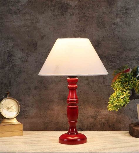 Buy Vicenza Off White Cotton Shade Night Lamp With Wood Base By The