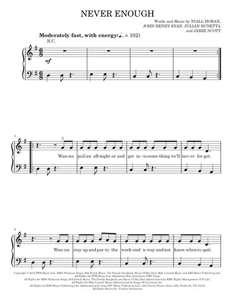 Play Official Version Of Never Enough Sheet Music By One Direction For Piano