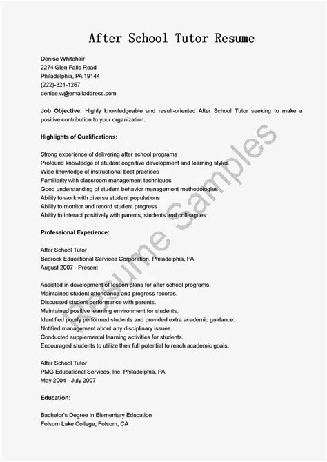 Resume Samples After School Tutor Resume Sample